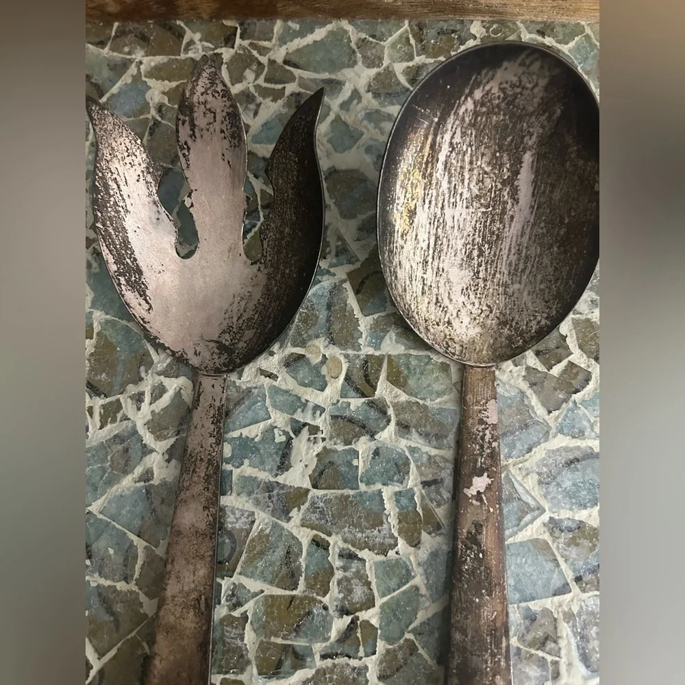 Elegant Vintage Silver-Toned Salad Serving Set By Saben